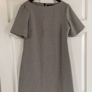 ZARA WOMAN CREAM BROWN PLAID SHIFT DRESS